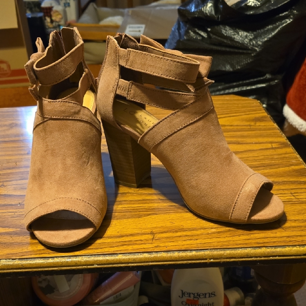 Lc Women's Peep Toe Block Heel Sandals, Color Mauve, Size Wide 8